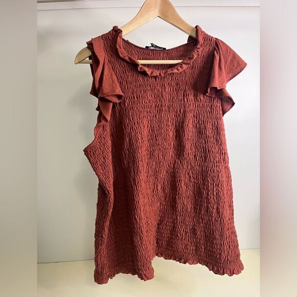 NWT INC smocked Tank burnt orange 1x - Picture 1 of 3